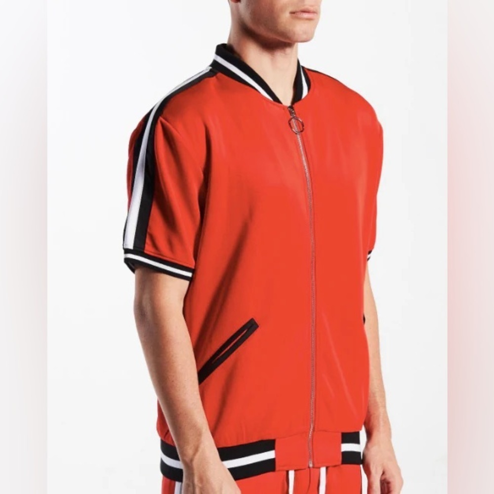 Red men’s zipper jersey jacket cutoff  Sz large